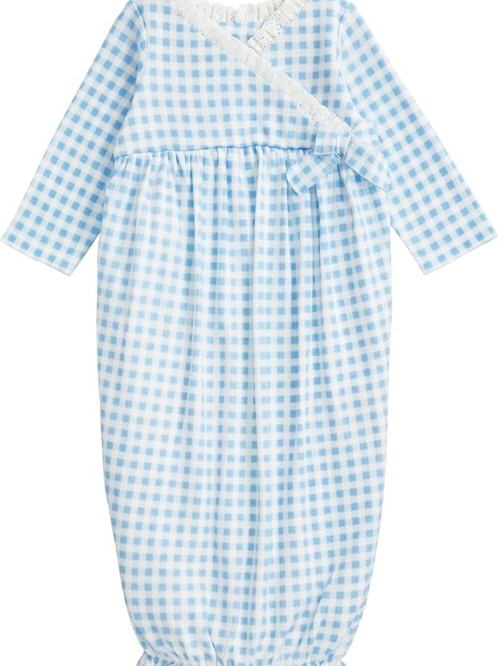Mud Pie Baby girl blue gingham lace trim sleeping gown size 0-3 M NEW